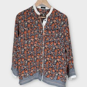 Michalsky 100% Silk Blouse Safari Print Long Sleeve Button Up Women's Small